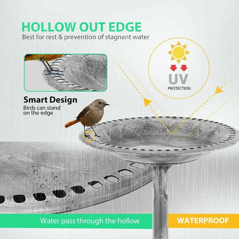Antique 28 in Outdoor Garden Bird Baths & Solar Powered Round Pond Fountain Set