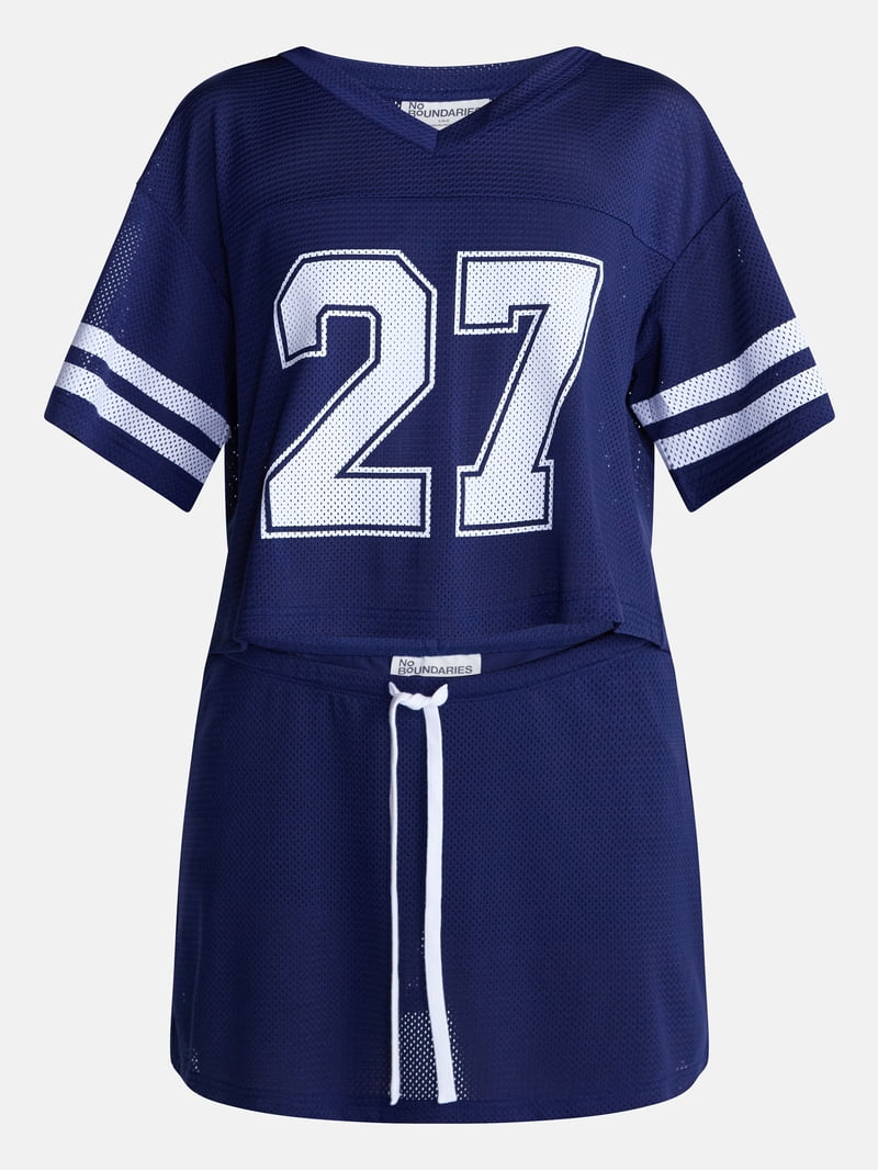 blue football dress No Boundaries Jersey Top and Skort Set, 2-Piece, Women's Xxs-4x, 20” Shoulder to Shoulder handwoven cotton Women's Vampire Costume-Large Color:DARK DUTCH BLUE