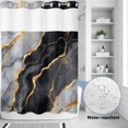thumbnail image 3 of No Hook Shower Curtain with Built-in Rings - Black and Gold Marble Texture Washable Waterproof Fabric Bathroom Curtains for Hotel,Rentals, 72X 96 Inch Extra Long , Abstract Modern Lines, 3 of 8