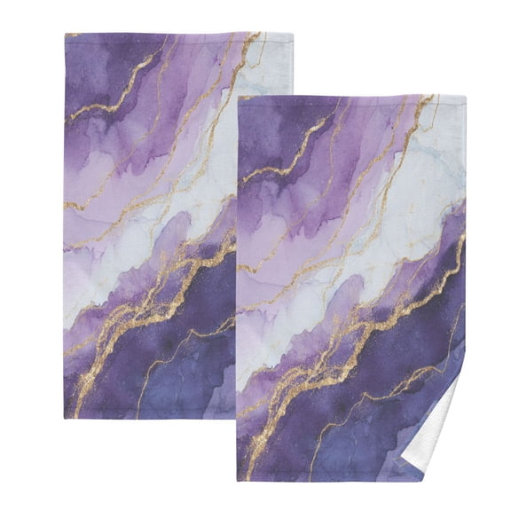 2 Pack 100% Cotton Towels Soft Absorbent Towel Set for Bathroom Beach Sports 16x28in Abstract Dark Purple Marble