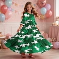 thumbnail image 6 of Little Girls Maxi Dress 4-14 Years Ruffle Half Sleeve Round Neck Floral Print Tiered Long Dress with Side Pockets Green F 5-6 Years, 6 of 7