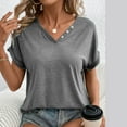 thumbnail image 4 of Busydd Womens Summer Tops Casual V-Neck Short Sleeve T-Shirt Tops Solid Basic Loose Fit Blouse Tops, 4 of 8