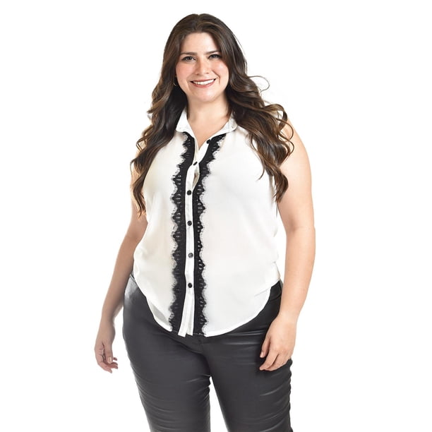 Blusa con detalle de encaje Roman Fashion Blanco 38