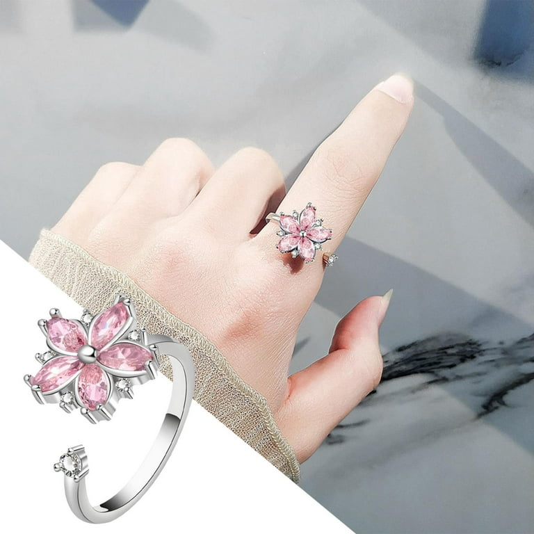 Kids Silver Rings Ring Rings Dainty Rings Stone Adjustable for Women Flower  Red Stone Cluster Floral Stackable Ring Open Pink Rings Cute Ring Packs