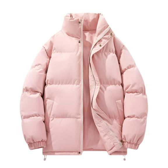 cocolona Puffer Jacket for Men Long Sleeve Zipper Stand Collar Down Jacket Winter Fashion Solid Color Thickened Warm Coat with Pockets