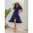 thumbnail image 3 of Women summer midi V-Neck dress (Navy Blue, S), 3 of 5