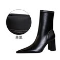 thumbnail image 3 of Zapatos de tacón alto y grueso para mujer, botas cortas ajustadas de invierno, estilo discoteca, sexys, a la moda, sencillos, adelgazantes, con punta estrecha, 3 of 5