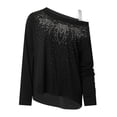 thumbnail image 3 of Blusa Honeeladyy con brillantes diamantes de imitación para mujer, blusa con lentejuelas brillantes, hombros descubiertos, camiseta informal de manga larga con estampado novedoso, liquidación por, 3 of 7