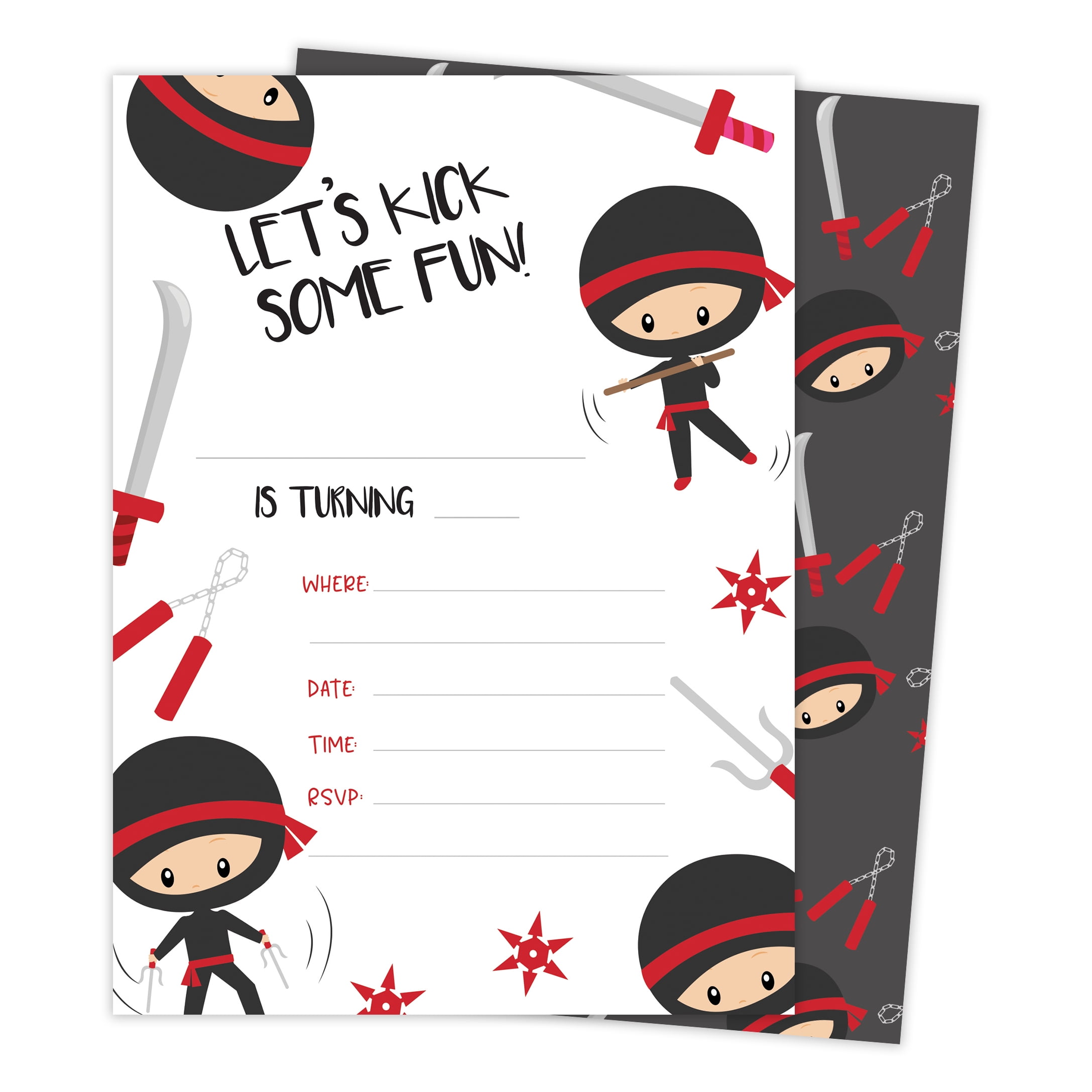 Ninja Boy 3 Happy Birthday Invitations Invite Cards With Envelopes & Seal Stickers Vinyl Boys Kids Party 25 Count 25ct 