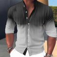 thumbnail image 1 of Camisa de hombre con estampado de rayas degradadas, cuello alto, rosa, azul, verde, caqui, gris, para exteriores, calle, manga larga, 1 of 6