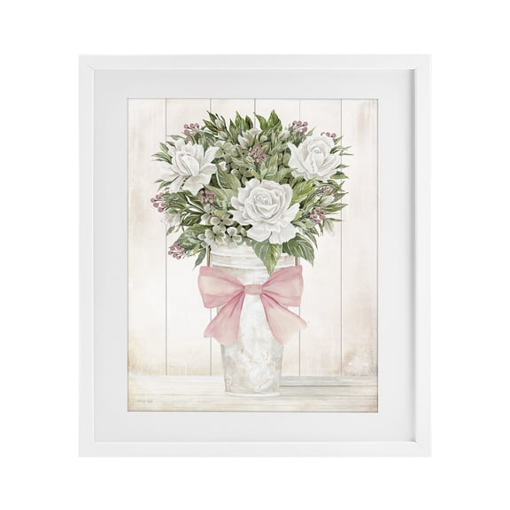 Stupell Industries Farmhouse Pretty In Pink Roses & Bow White Framed Print Under Glass, 13 x 16, by Cindy Jacobs