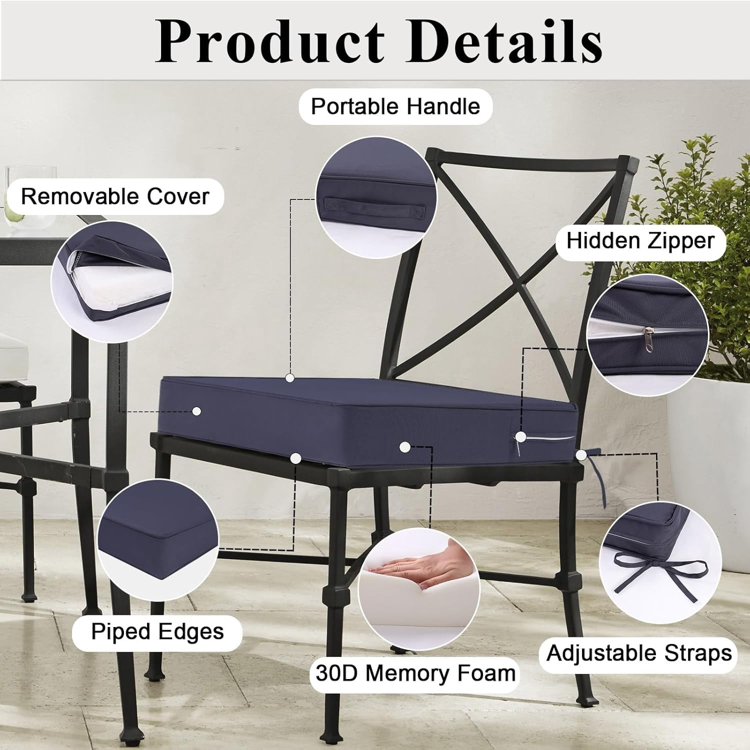 Outdoor Chair Cushions 19x19x4 Inch, Waterproof Grey Patio Furniture Cushions Set of 2 with Ties & Handle, 3 Year Color Fastness Square Replacement Seat Cushions for Sofa, Couch
