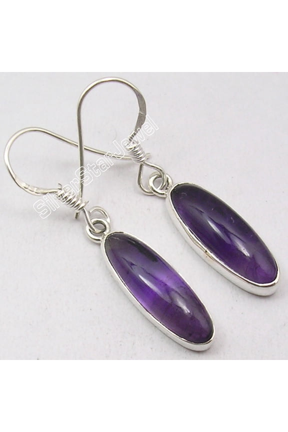 925 Sterling Silver Real Long Purple Amethyst Factory Direct Earrings 1.5"