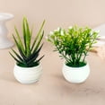 thumbnail image 2 of Jierger 2Pcs Set Artificial Potted Plants Mini Plants Small Potted Artificial Green Decorative With Plastic White Pot for Garden Home Decor and Office Desk Decoration, 2 of 6