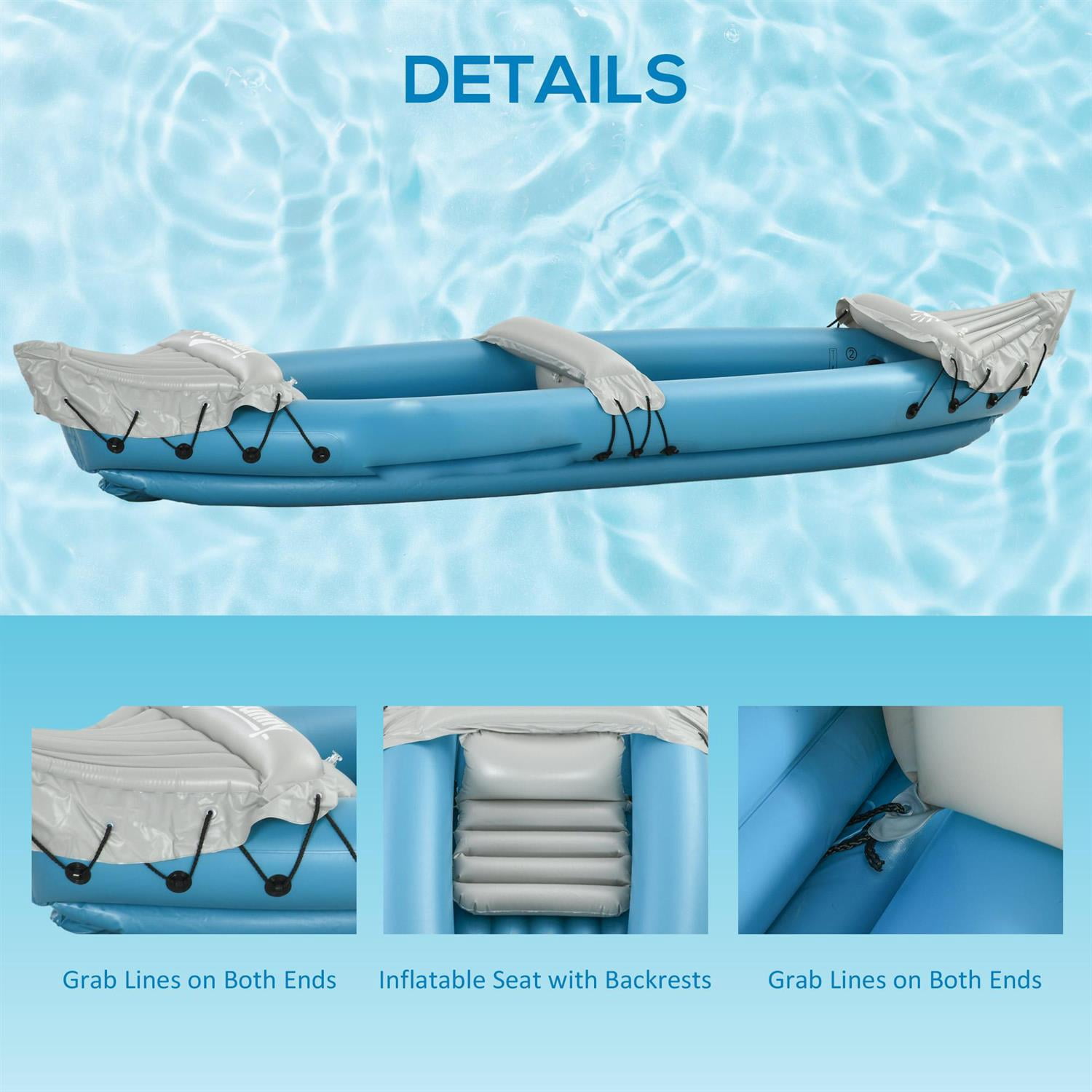 Demi Bonn 2-Person Inflatable Tandem Kayak, Portable Blow Up Boat with Paddles Aluminum Oars and Repair Kit, Blue
