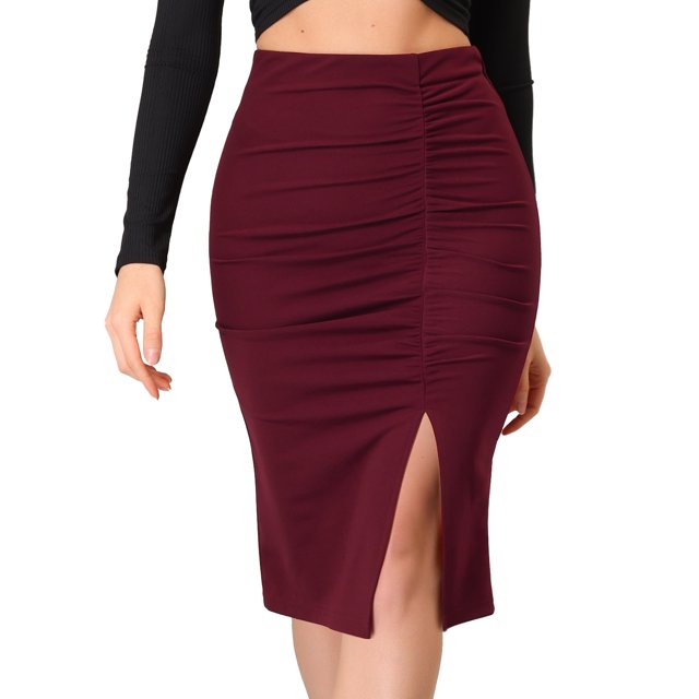 Faldas Ceñidas Al Cuerpo Para Mujer Falda Lápiz Fruncida Midi Rojo oscuro L