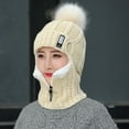 thumbnail image 3 of D-GROEE Women Winter Beanie Hats One-Piece Wool Knitted Balaclavas Mask Set Skull Neck Circle Scarf Ski Snow Hat Cap with Pompom Ball, 3 of 6