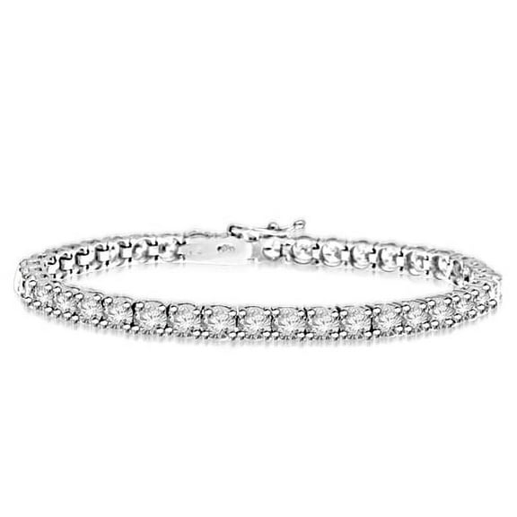Prong Set Tennis Bracelet with Lab-made Round Brilliant Diamonds by Diamond Essence set in Sterling Silver
