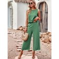 thumbnail image 5 of Women'S Summer 2 Piece Outfits Set Round Neck Sleeveless Tank Crop Top Wide Leg Pants Set with Pockets Green L, 5 of 9