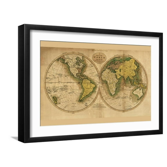 Art.com World Map Art Print by Mathew Carey, Black Frame Wall Art, 23" x 17"