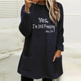 thumbnail image 2 of IROINNID Savings Women's Fall Tops Long Sleeve Round Neck Winter Warm Shearling Pullover Loose Fit Letter Print Tops with Pocket,Navy, 2 of 4