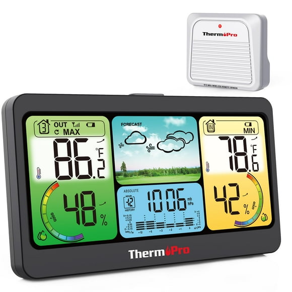 ThermoPro TP280 1000FT Home Weather Stations Wireless Indoor Outdoor Thermometer Indoor Outdoor Weather Stations with Swiss-Made Sensor Inside Outside Weather Thermometer Barometer with Forecast