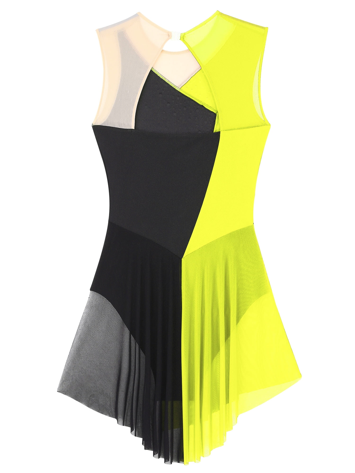 Robe De Patinage Artistique Femme - Justaucorps Asymétrique Avec Strass - Taille S à XXL - Inclut Gants En Maille