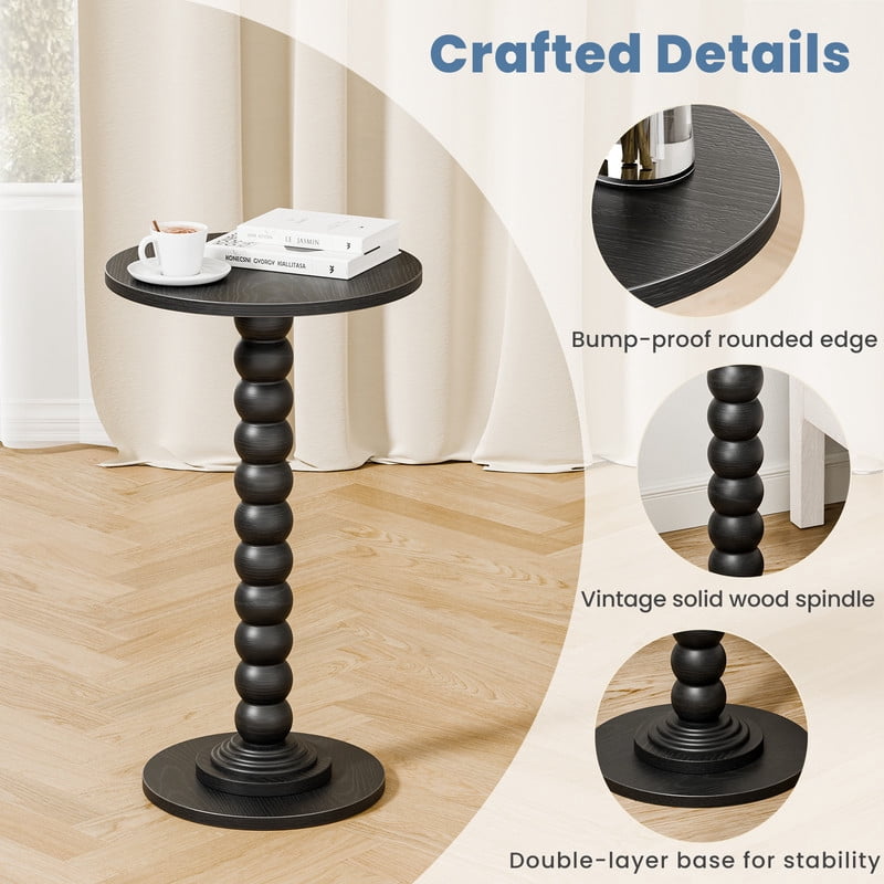 Gianna Round Side Table - Solid Wood Leg Small Drink Table for Living Room Bedroom Office,Black