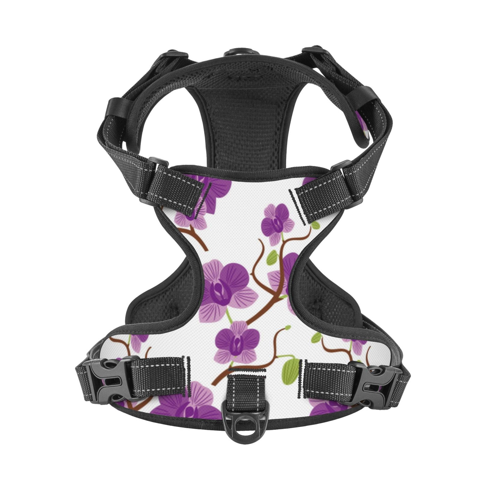 Kdxio Orchids Flowers Print No Pull Dog Harness Adjustable Reflective Oxford Easy Control Medium Large Dog Harness for Training and Everyday-Small