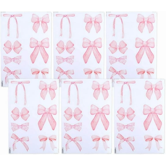 12 Sheets 84Pcs Pink Wall Stickers Bowknot Coquette Decals PVC Self-Adhesive Boho Wall Decoration Murals Peel and Stick for Party Home Living Room Bedroom Nursery Decor Valentines for making