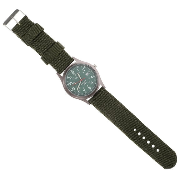 SOPOTUTU Quartz Watch with Green Canvas Strap for Timekeeping Adjustable Metal Bracelet Unisex 4.5 inch