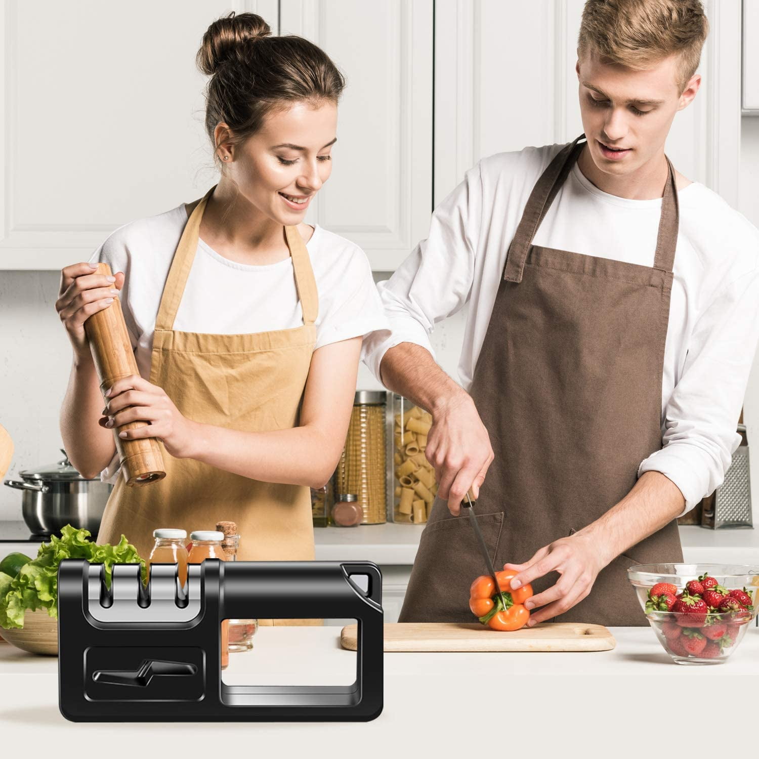 QCKJ Knife Sharpeners for Kitchen Knives, Scissor Sharpener 4 in1 Can Help  Quickly and Safely Repair, Restore, And Polish Blunt, With Hanging Ringanti