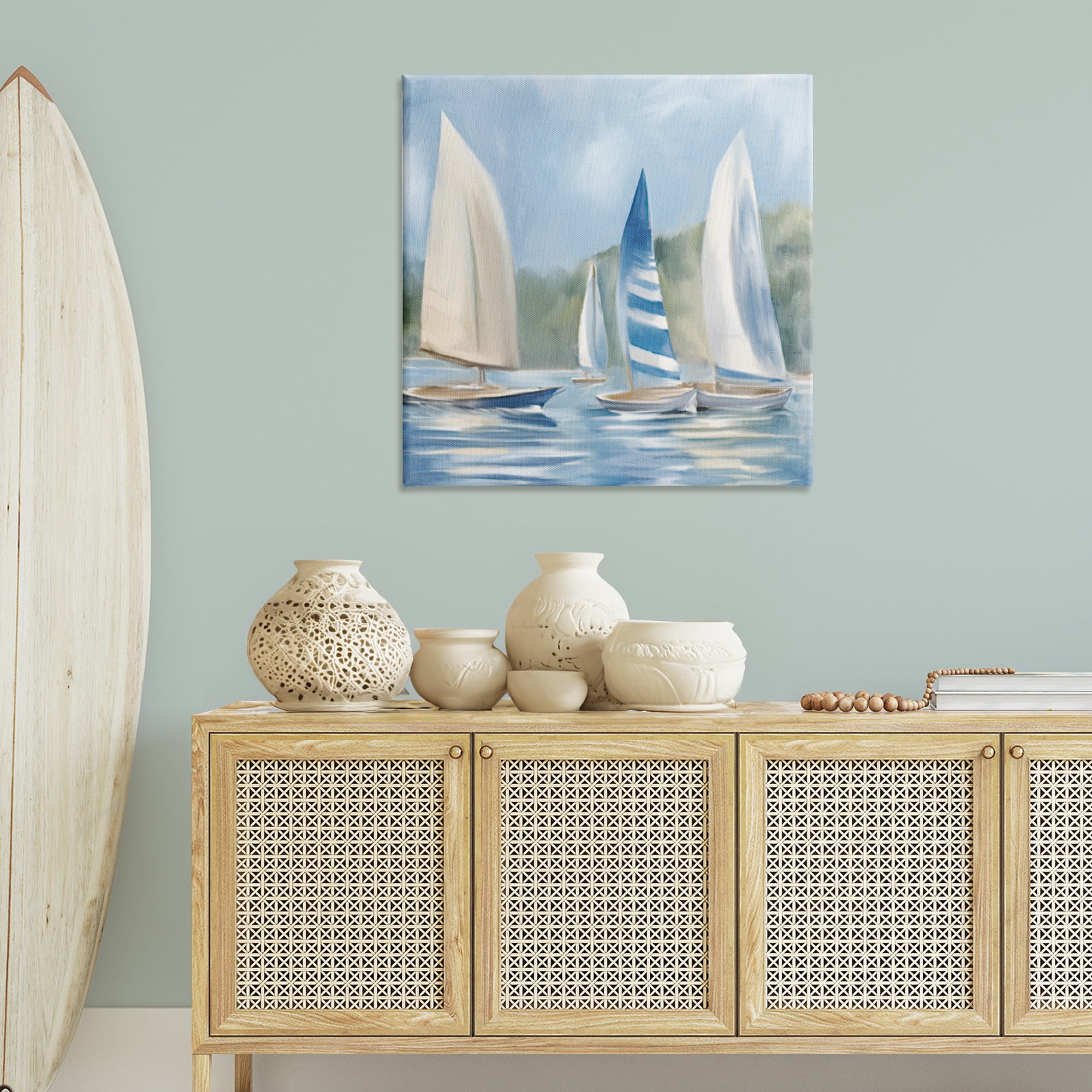 Stupell Industries Sailboat Day Painting Coastal Painting Gallery Wrapped Canvas Art Print Wall Art, 36 x 36