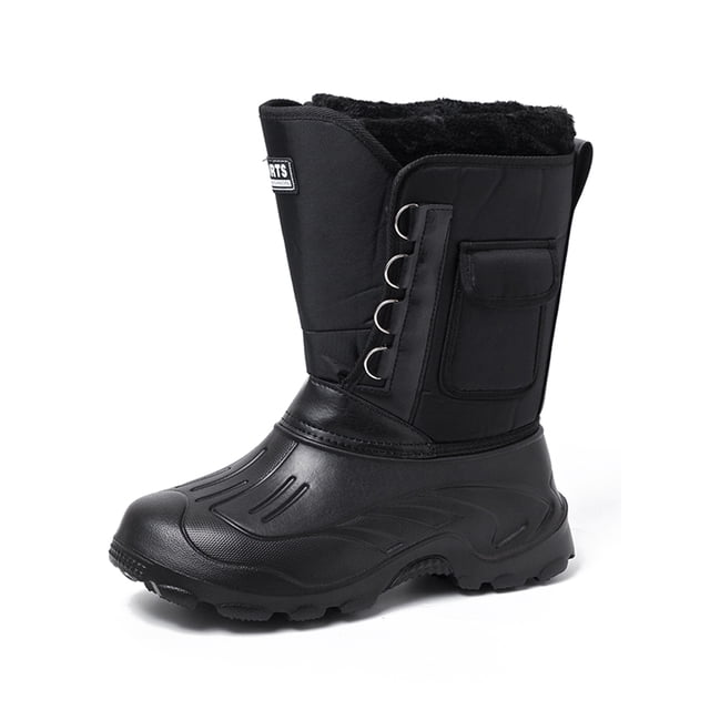 Woobling Men's Mid Calf Boot Plush Lining Winter Round Toe Snow Boots Non-slip Cold Weather Black Without Steel Spikes 8