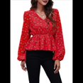 thumbnail image 2 of Blusa de Larga para Mujer, Estilo Babydoll, Ligera, de Poliéster, con Cuello en V y Mangas Abullonadas Flor Roja L, 2 of 10