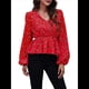 thumbnail image 2 of Blusa de Larga para Mujer, Estilo Babydoll, Ligera, de Poliéster, con Cuello en V y Mangas Abullonadas Flor Roja S, 2 of 10