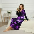 thumbnail image 3 of SEANATIVE Long Sleeve Nightgowns for Women Soft Sleepshirt Night Gown, Women's Pajama Dress with Partial Buttons, Cozy Ankle Length Nightdress, S, Violet Black Butterfly, 3 of 7