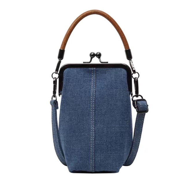 Bolso bandolera de mezclilla para teléfono, bolso de mano con cierre de beso para mujer, con asa superior, correa de hombro ajustable, bolso cruzado para reuniones y fiestas.
