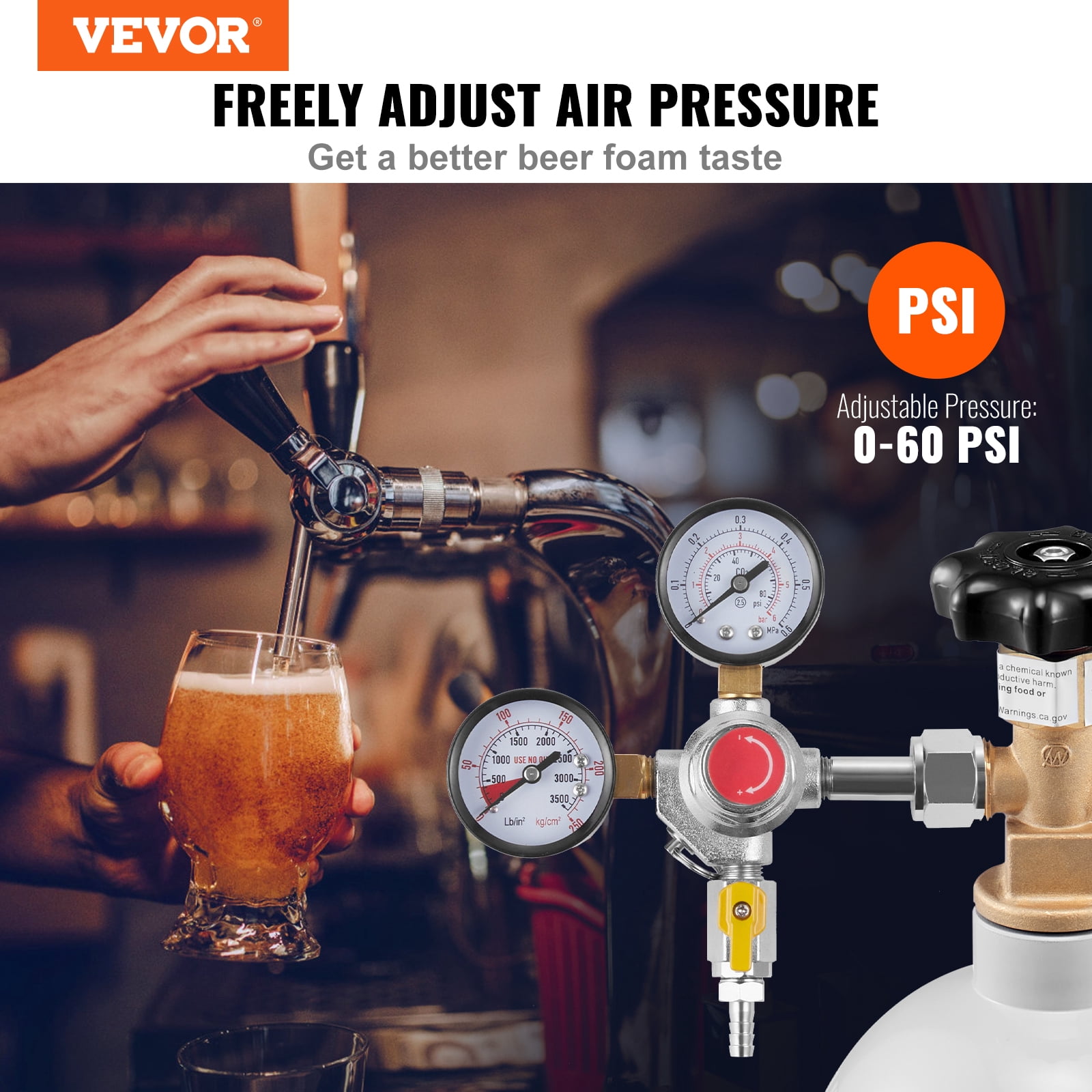 VEVOR CO2 Regulator Gauge with Check Valve for Draft Beer Homebrew CGA320