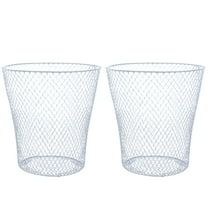 (2) White Mesh Waste Basket, 9in. Round Open Top Lightweight Trash Can Home Office Organizer Recycling Bins Desk Kitchen Garbage Container