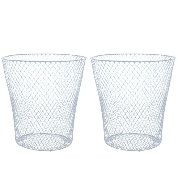 (2) White Mesh Waste Basket, 9in. Round Open Top Lightweight Trash Can Home Office Organizer Recycling Bins Desk Kitchen Garbage Container