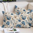 thumbnail image 2 of Blue Flowers Throw Pillow Cover 24 x 36 Inch Decorative Pillow Cover Spring Floral Brown Leaves Botanical Retro Beige Lumbar Pillowcase Seasonal Rectangle Cushion Case for Couch Sofa Bed Living Room, 2 of 9