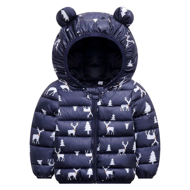 Herrnalise - Chaqueta de invierno para niños pequeños, niñas y bebés, con dibujos animados navideños, cortavientos, con capucha de ciervo, cálida, para exteriores, con reverso
