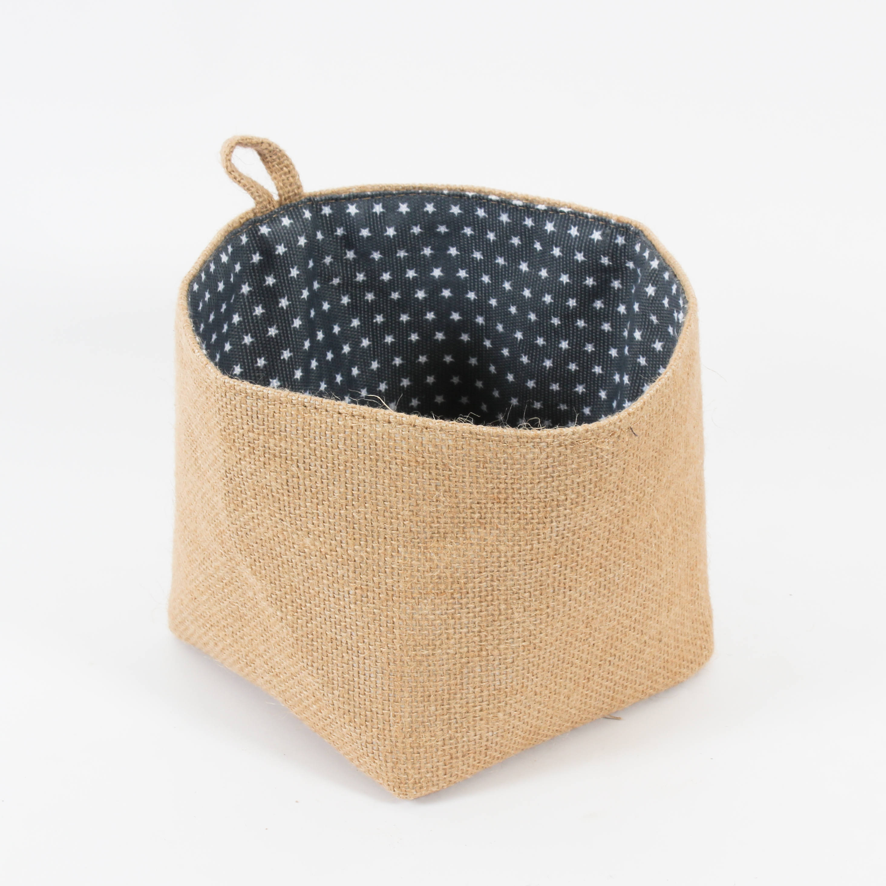 Woven Jute Basket, Small Basket with Loop Handle for Hanging, Interior