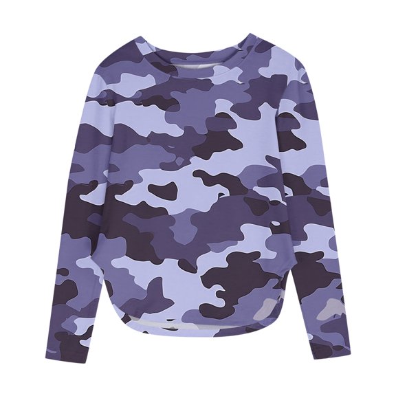 CLOISE Long Sleeve Shirt Boys Girls Kids Crew Neck Tops Tunic Camouflage Pullover Casual Vacation Clothes Purple 11T