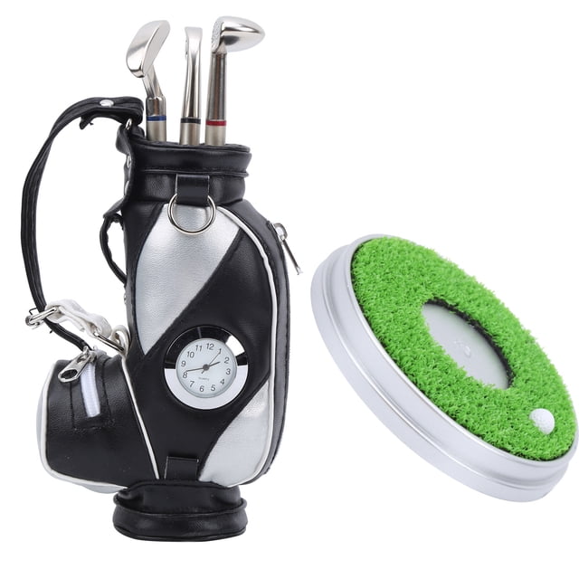 Domqga Golf Bag Pen Set,Golf Pens Bag with Base,Desktop Golf Pen Set 3 Ballpoint Pens and Mini Bag Zinc Alloy Golf Pen Bag with Base