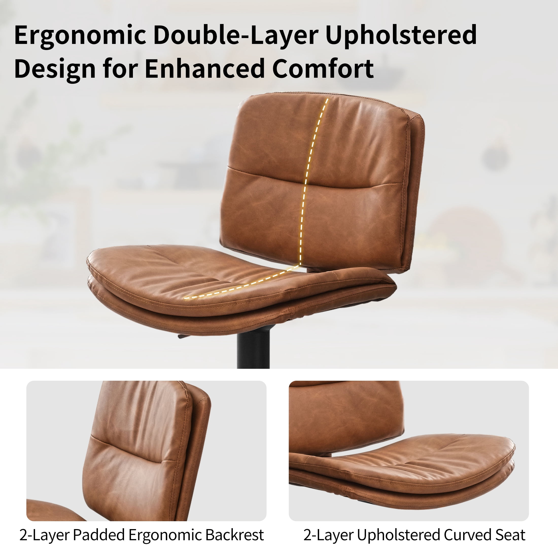 FIRAVOE Swivel Bar Stools Set of 3 (Double-Layer Upholstered) Adjustable Bar Stools (24"-32"), PU Leather Modern Barstools with Back for Bar, Kitchen, Dining Room, Brown