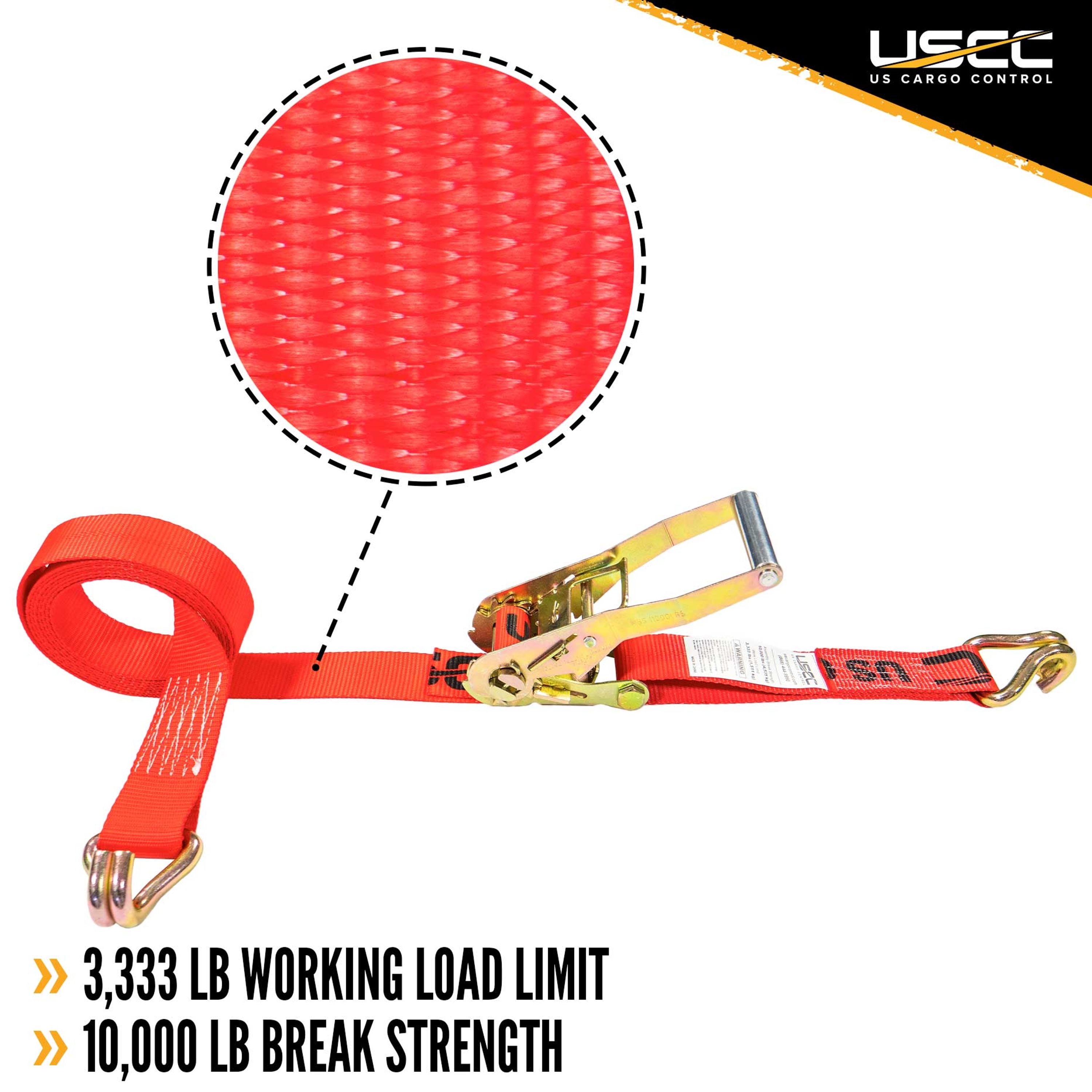 2" x 12' Red Ratchet Strap w/ Double J Hook - 4 Pack