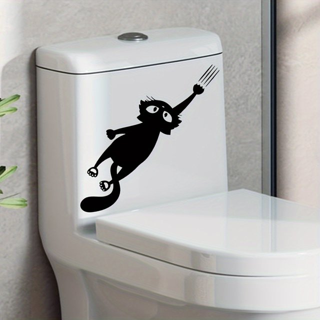1pc Black Cat Toilet Sticker, Cartoon Black Cat Animals Pet Toilet Cover Wall Deocr, For Bathroom Restroom Home Decor Halloween (13.7*4.7inch)