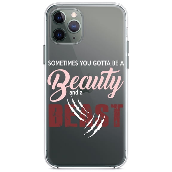 DistinctInk Clear Shockproof Hybrid Case for iPhone 13 (6.1" Screen) - TPU Bumper Acrylic Back Tempered Glass Screen Protector - Sometimes You Gotta be a Beauty & A Beast